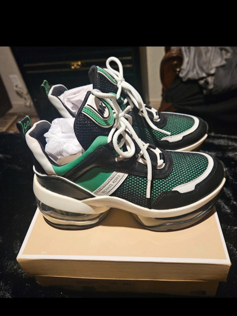 MICHAEL KORS Women's Green & Black Lace-Up Platform Sneakers